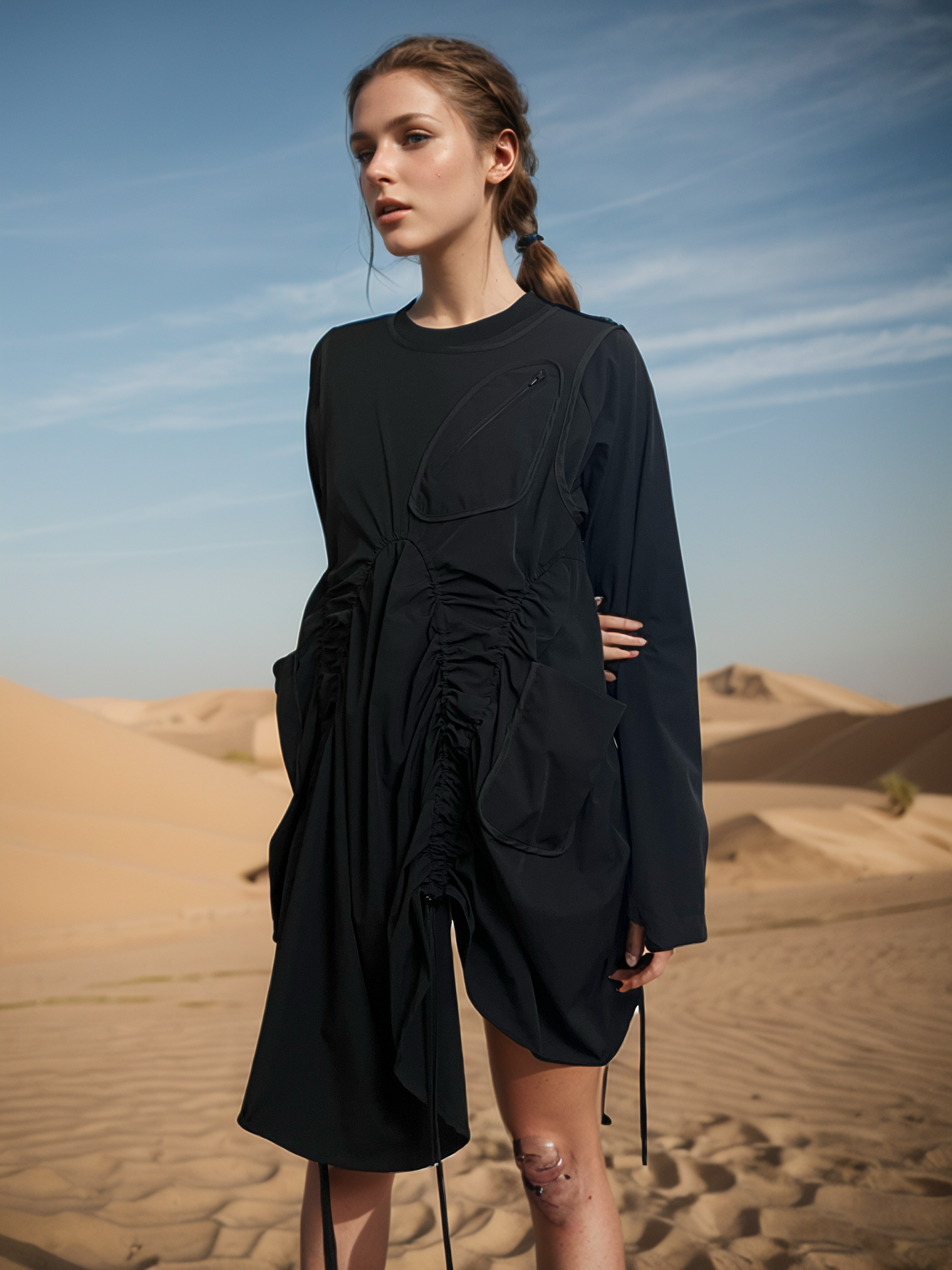 (pre-order) IPA-PC76-BK Irregular three-dimensional rope-cut skirt