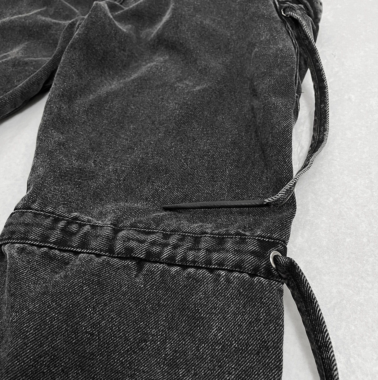 IPA-PC88-BK ENZYME WASH Distressed Cut Denim Pants