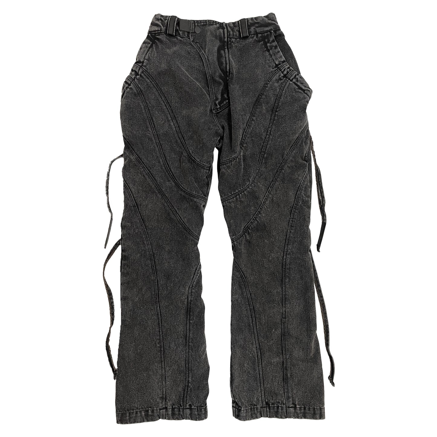IPA-PC88-BK ENZYME WASH Distressed Cut Denim Pants