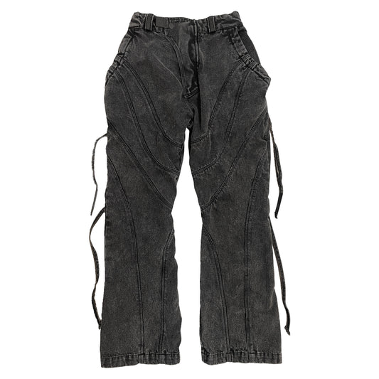 IPA-PC88-BK ENZYME WASH Distressed Cut Denim Pants
