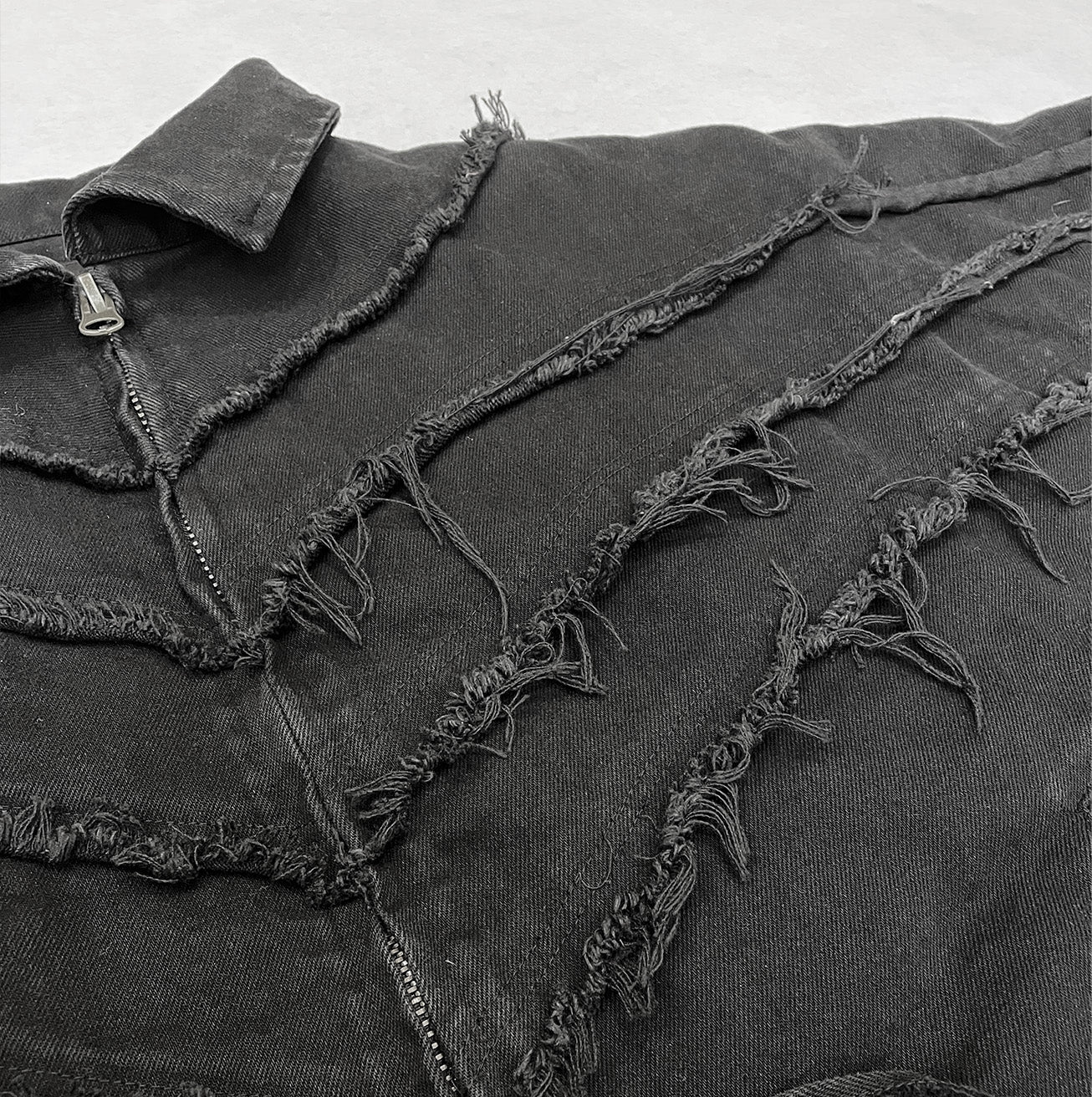 IPA-PC89-BK Washed raw-cut denim design jacket