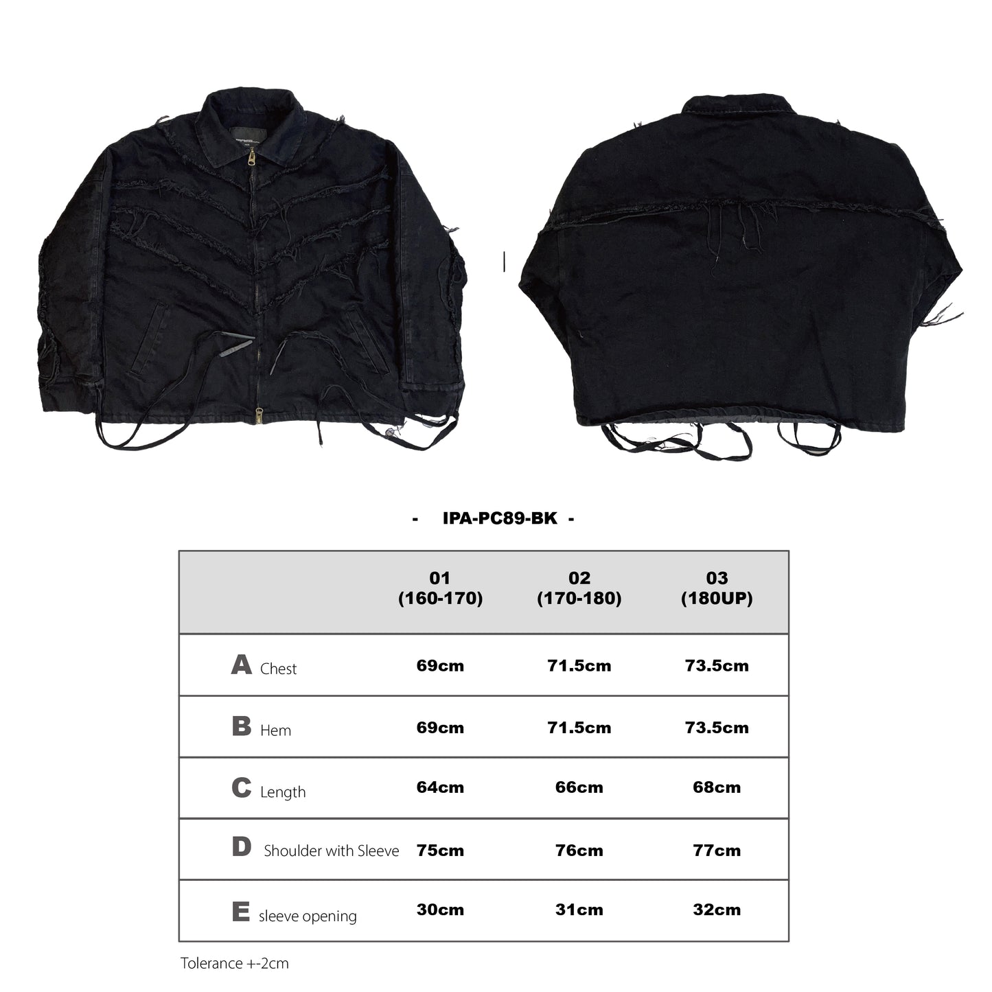 IPA-PC89-BK Washed raw-cut denim design jacket