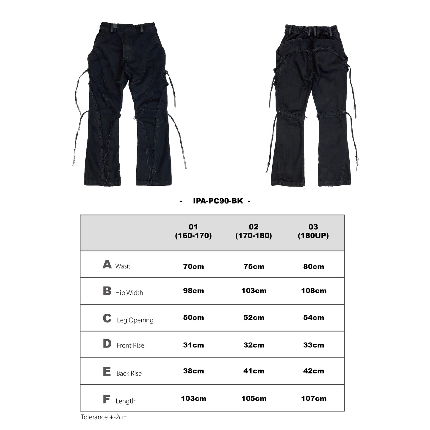 IPA-PC90-BK Washed raw-cut denim design Pants